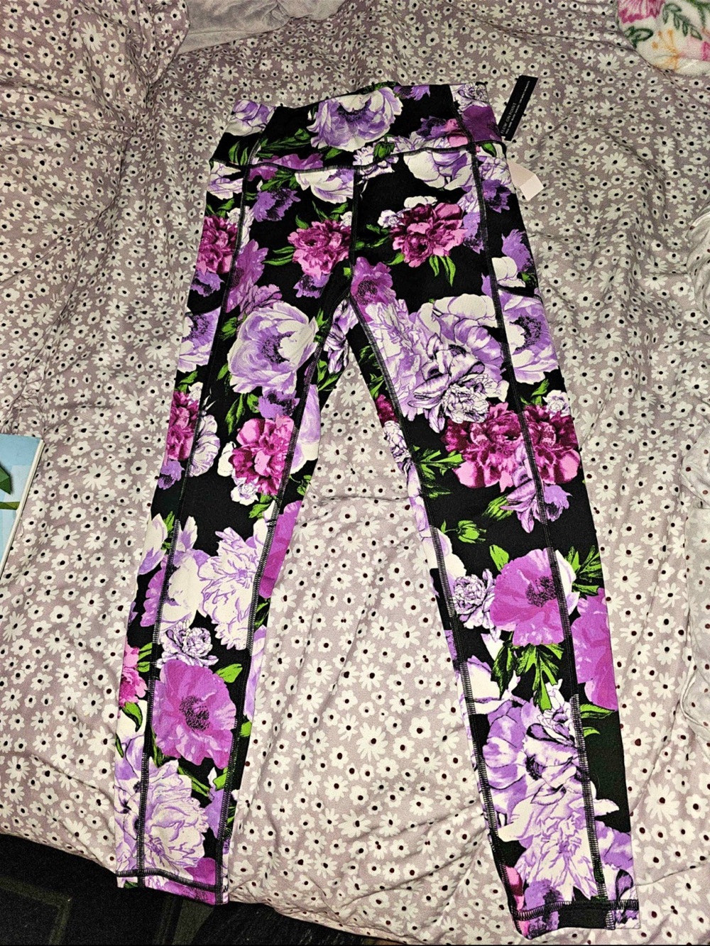 Victoria's Secret Black Leggings with Purple Floral Print